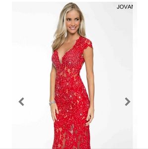 JOVANICAP SLEEVE RED LACE DRESS